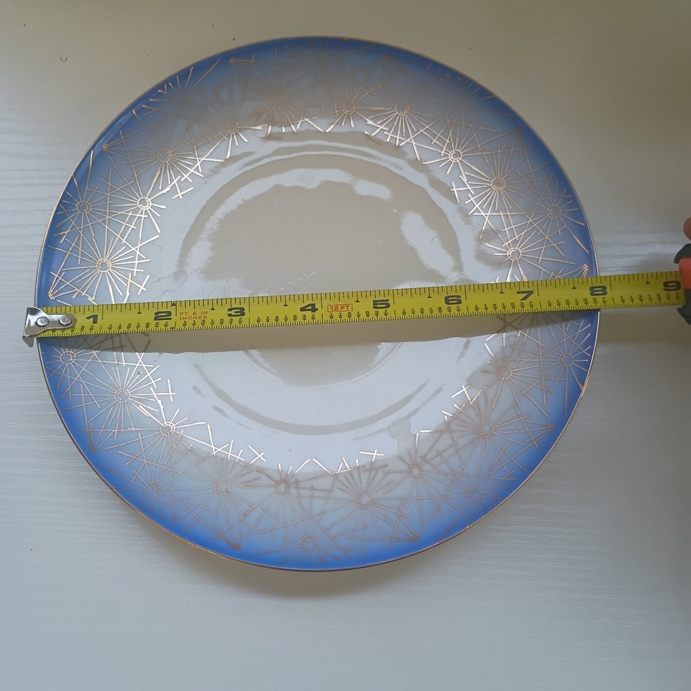 Germany Bavaria Blue Gold Star Bursts 3pc Tea Set Service For 1 Cup Saucer Plate - Picture 6 of 9
